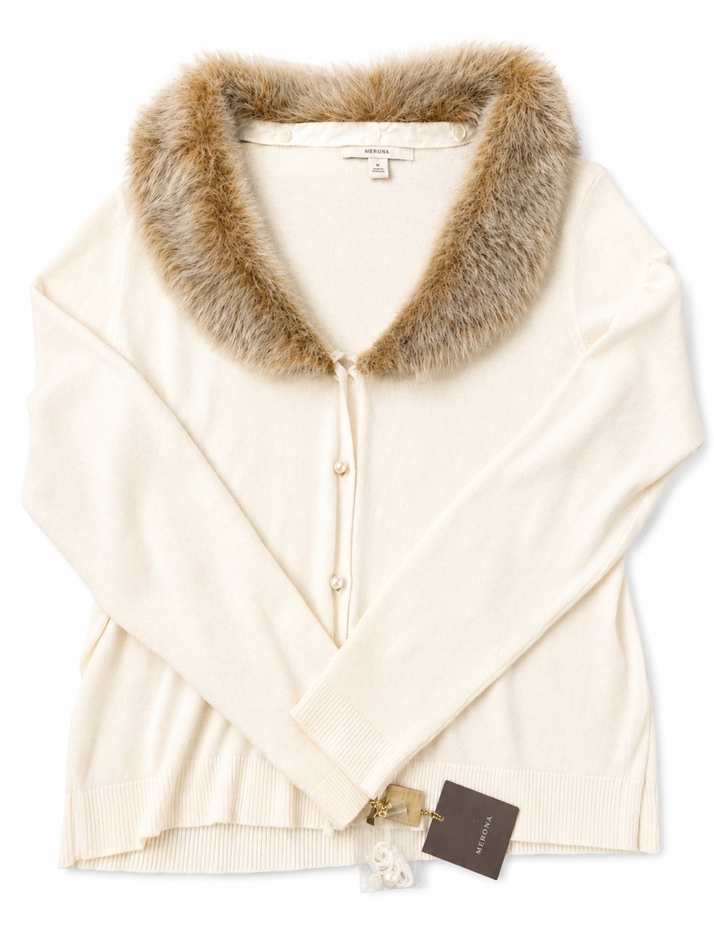 Merona Cream Cardigan with Faux Fur Collar